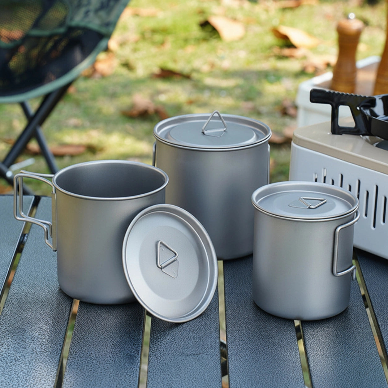 Outdoor Camping Titanium Folding Mug Three-Piece Set