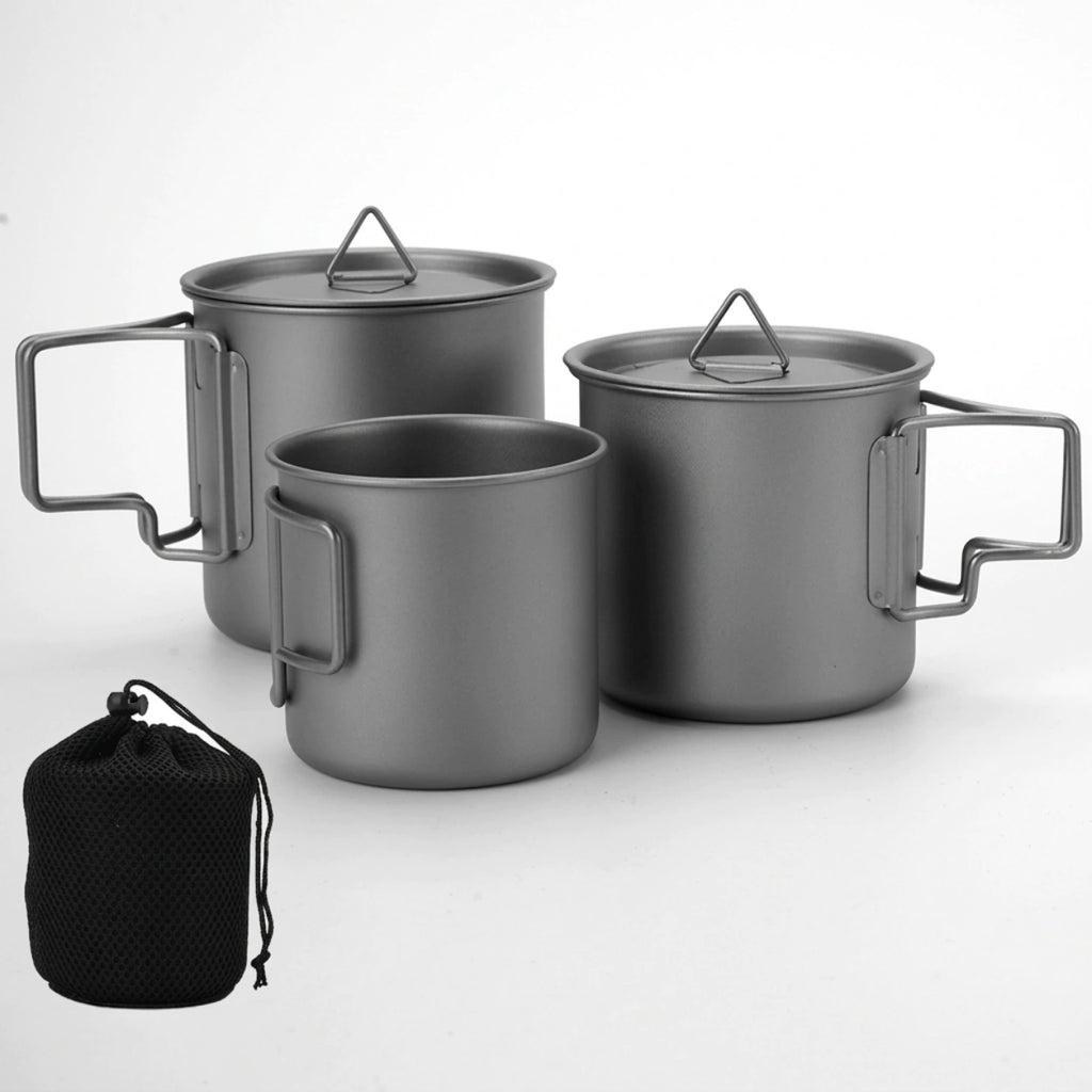 Outdoor Camping Titanium Folding Mug Three-Piece Set