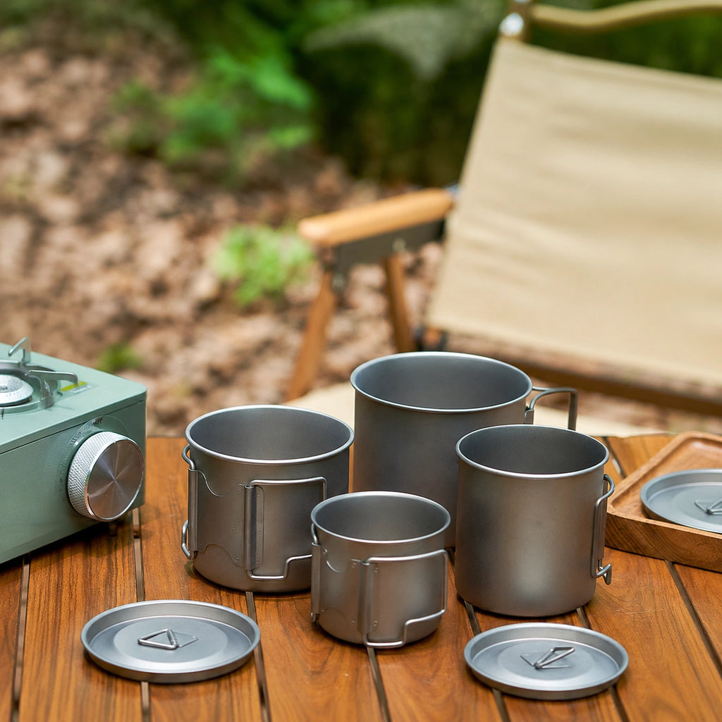 Outdoor Camping Titanium Folding Mug Three-Piece Set