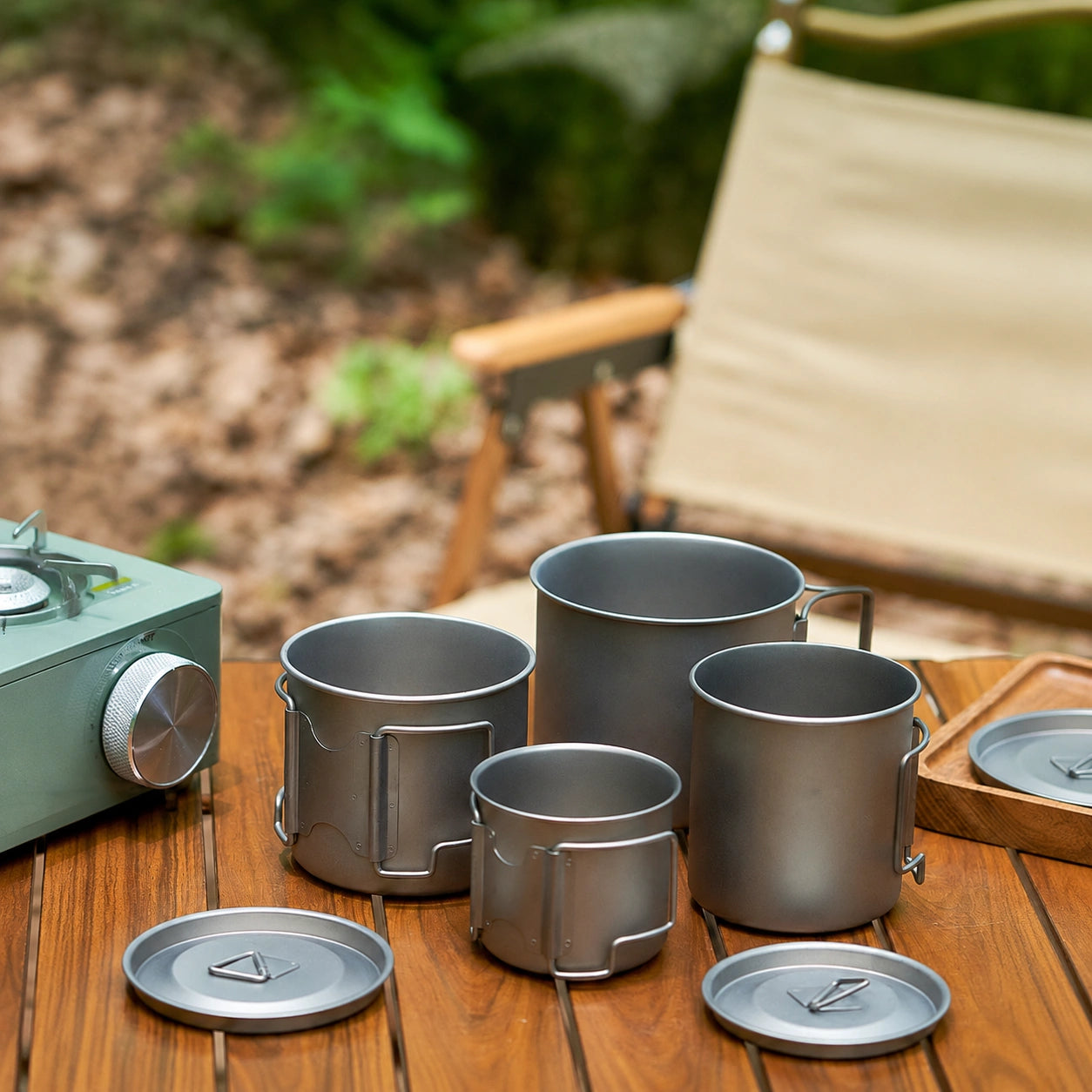 Outdoor Camping Titanium Folding Mug Three-Piece Set